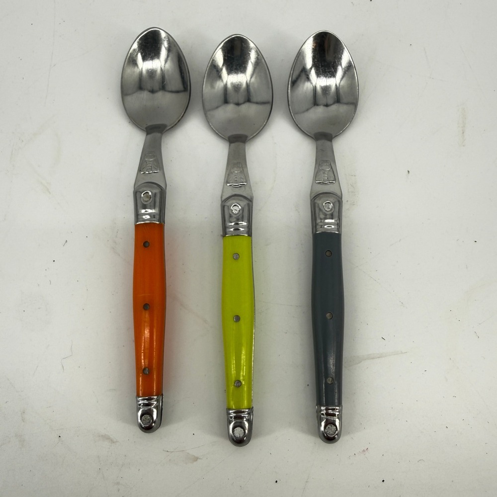 Laguiole Jean Dubost Spoons Set of 3 Multicolor Stainless Steel France 6"